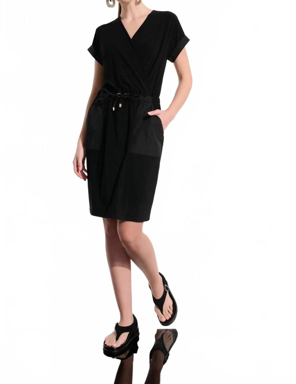 NEW JOSEPH RIBKOFF drawstring waist wrap dress in black